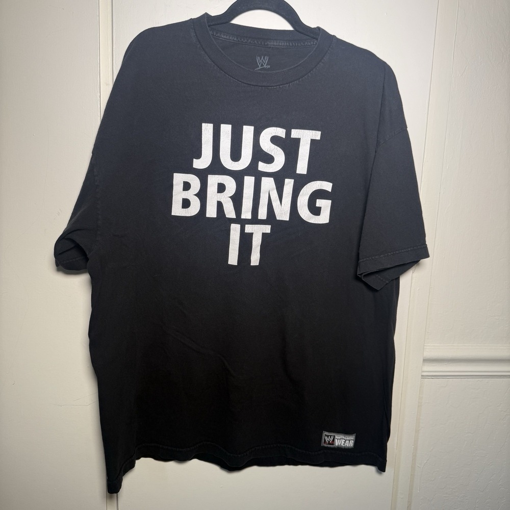 WWE Authentic "Just Bring It" Bull The Rock Graphic T-Shirt, 2X Black